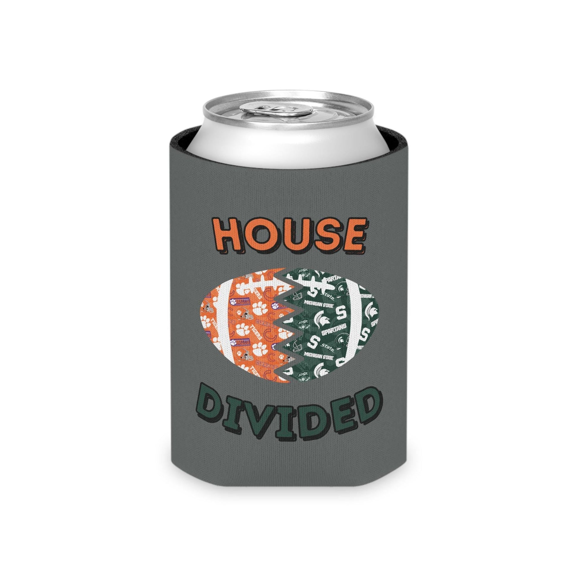Split Football Prints House Divided Can Cooler - Tailgate Vibes