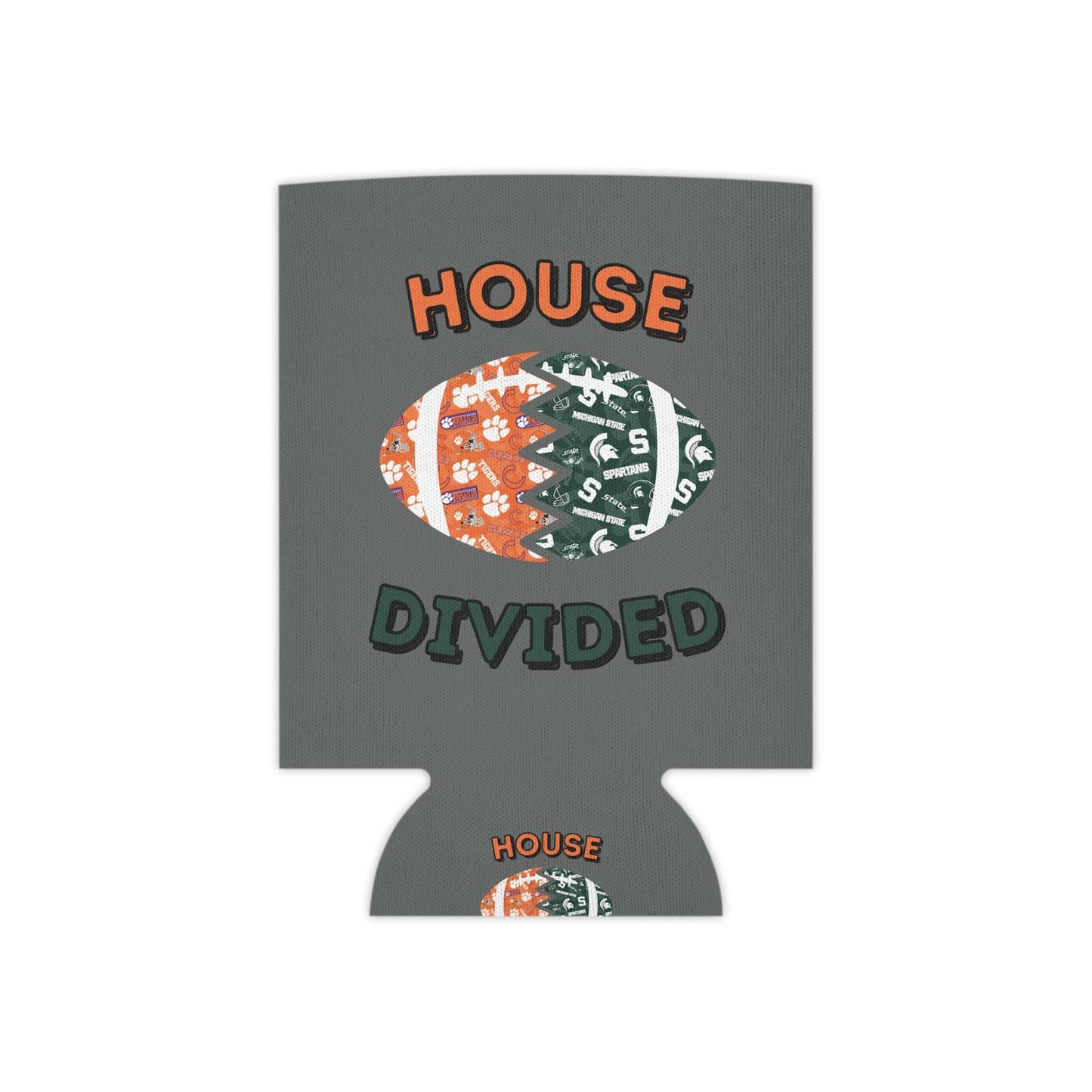 Split Football Prints House Divided Can Cooler - Tailgate Vibes