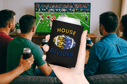 Split Football Prints House Divided Can Cooler - Tailgate Vibes