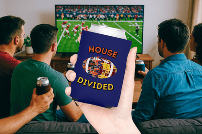 Split Football Prints House Divided Can Cooler - Tailgate Vibes