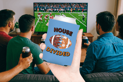 Split Football Prints House Divided Can Cooler - Tailgate Vibes