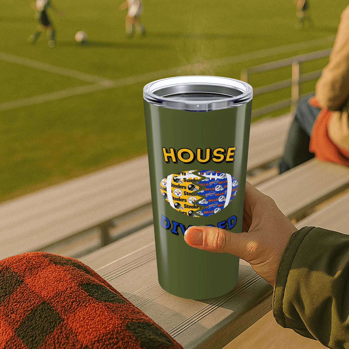 Split Football Prints House Divided Stainless Tumbler - Tailgate Vibes