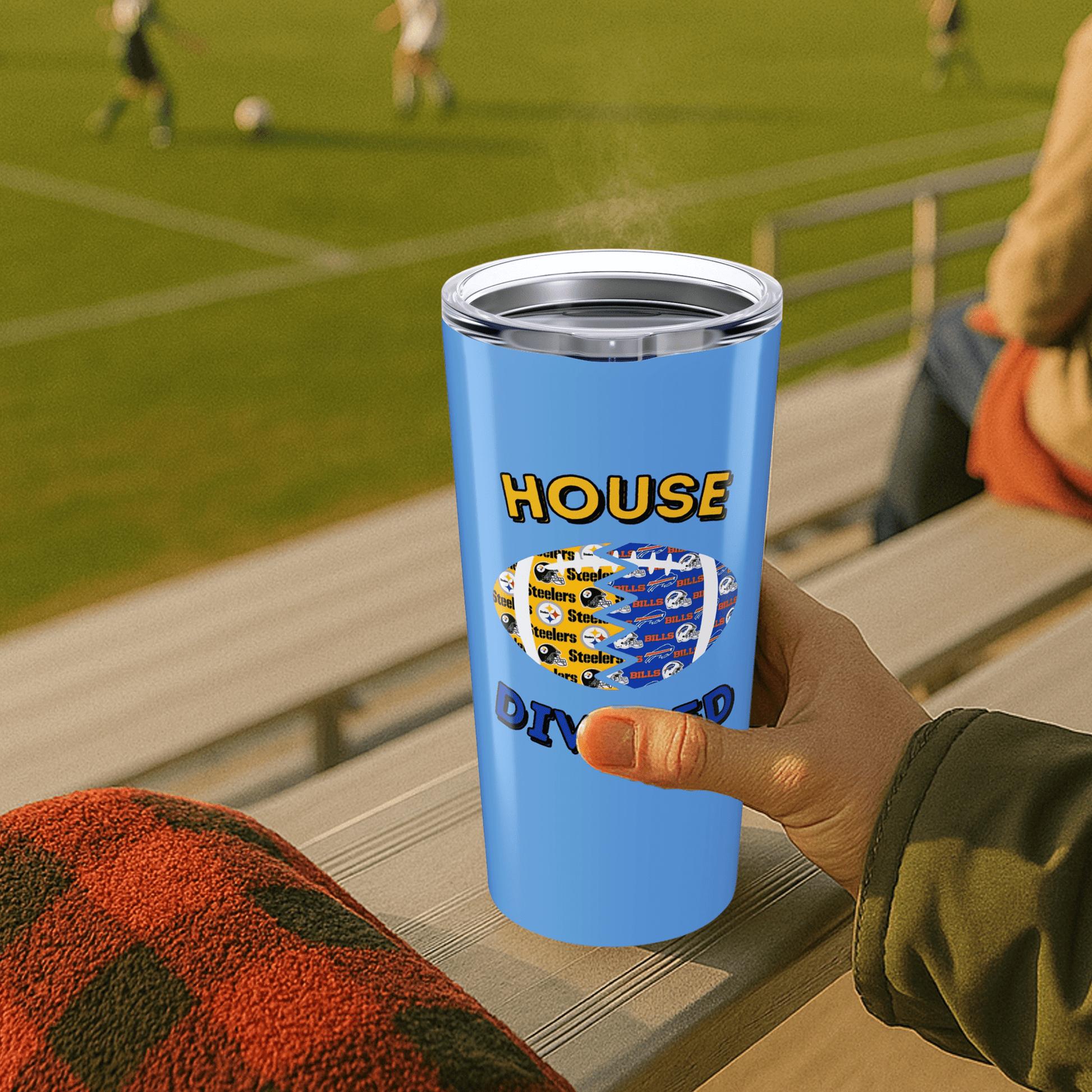 Split Football Prints House Divided Stainless Tumbler - Tailgate Vibes