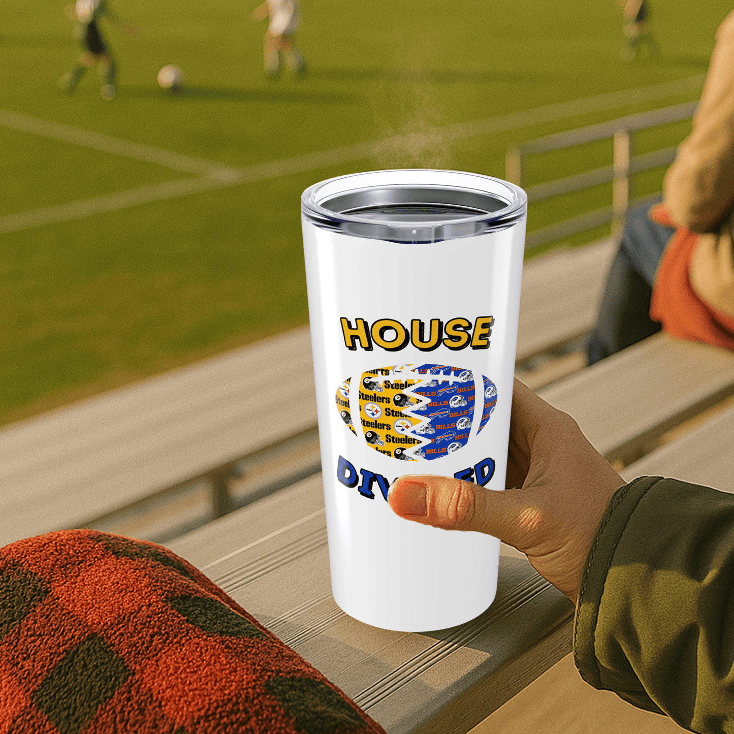 Split Football Prints House Divided Stainless Tumbler - Tailgate Vibes