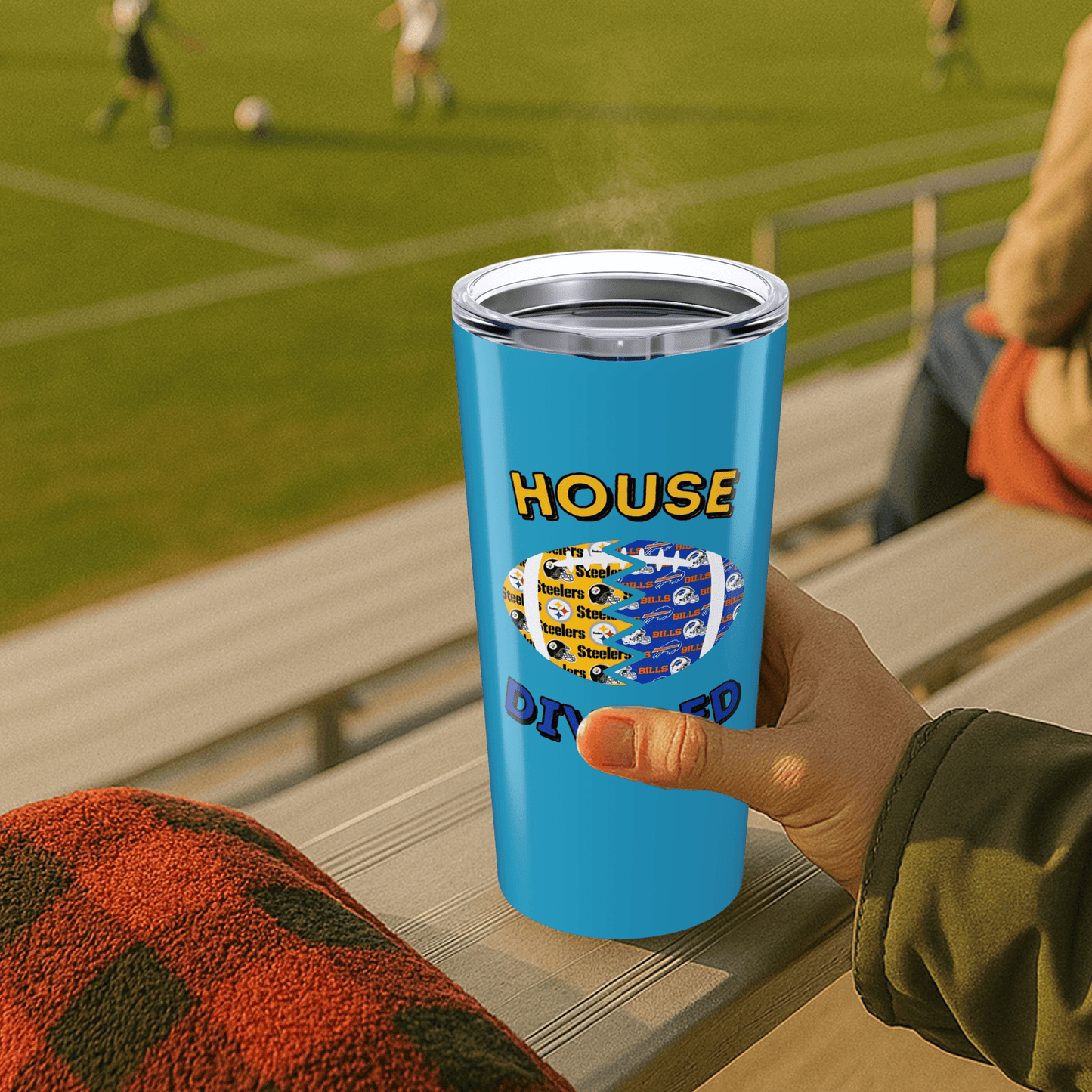 Split Football Prints House Divided Stainless Tumbler - Tailgate Vibes