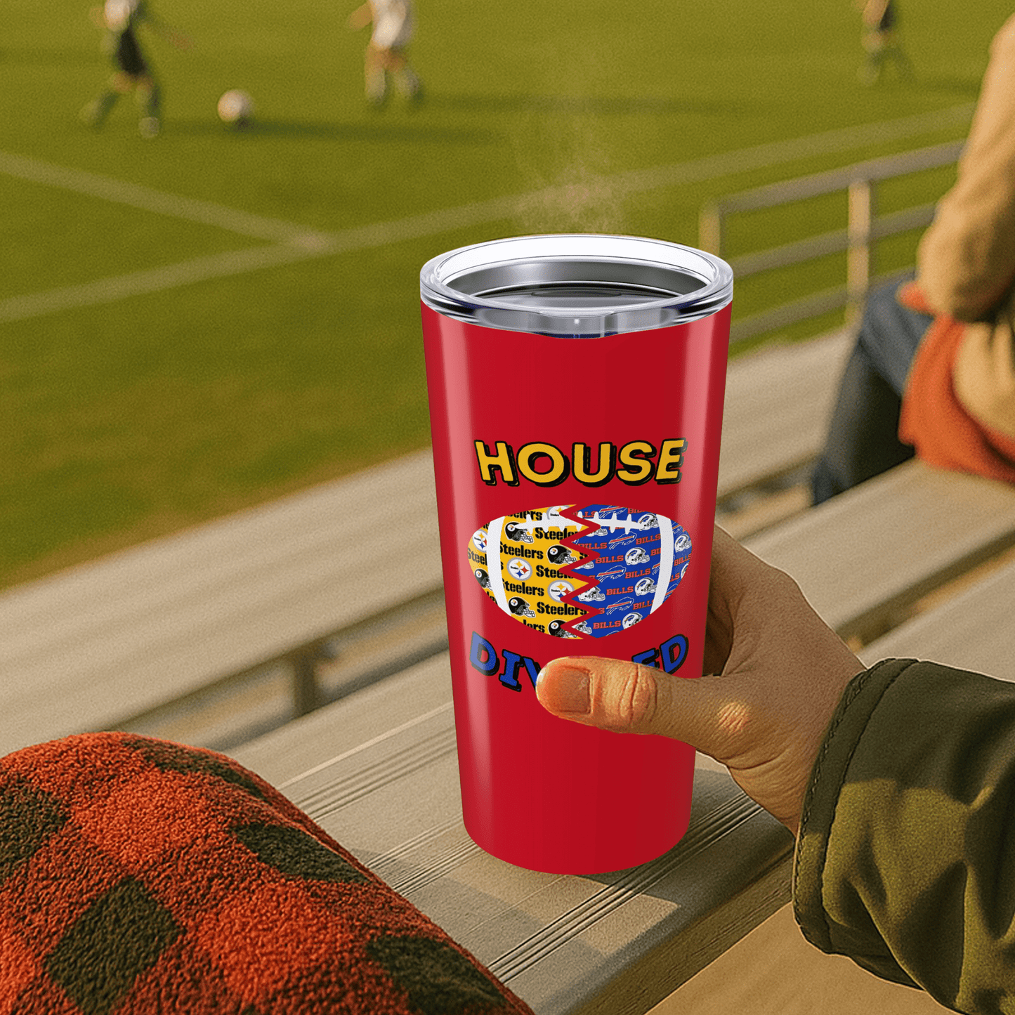 Split Football Prints House Divided Stainless Tumbler - Tailgate Vibes