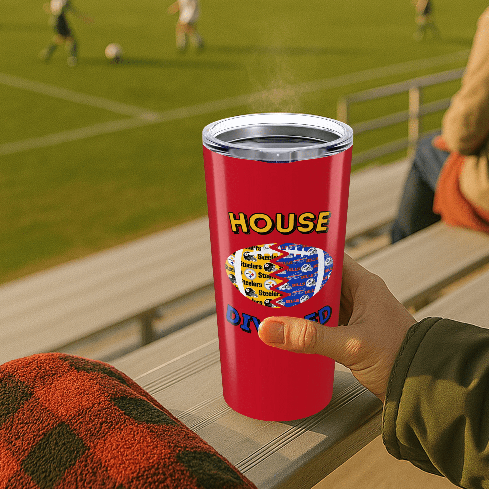 Split Football Prints House Divided Stainless Tumbler - Tailgate Vibes