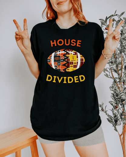 Split Football Prints House Divided T-shirt - Tailgate Vibes