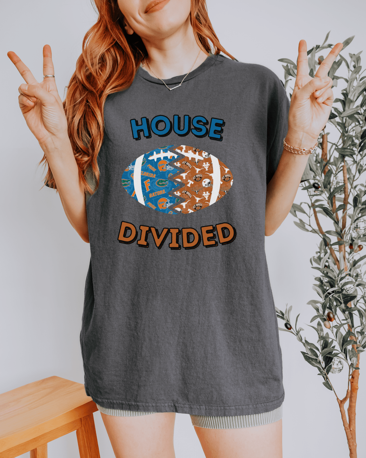 Split Football Prints House Divided T-shirt - Tailgate Vibes