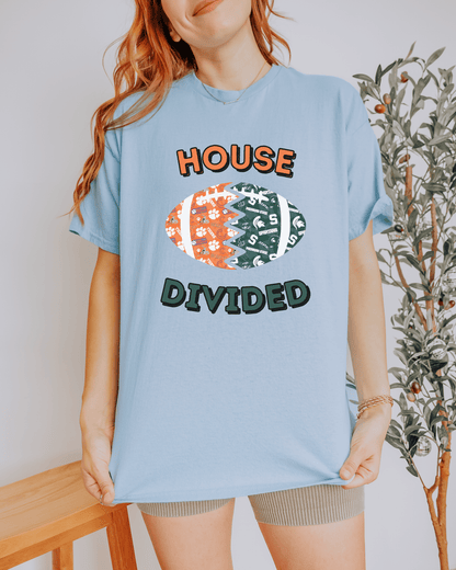 Split Football Prints House Divided T-shirt - Tailgate Vibes