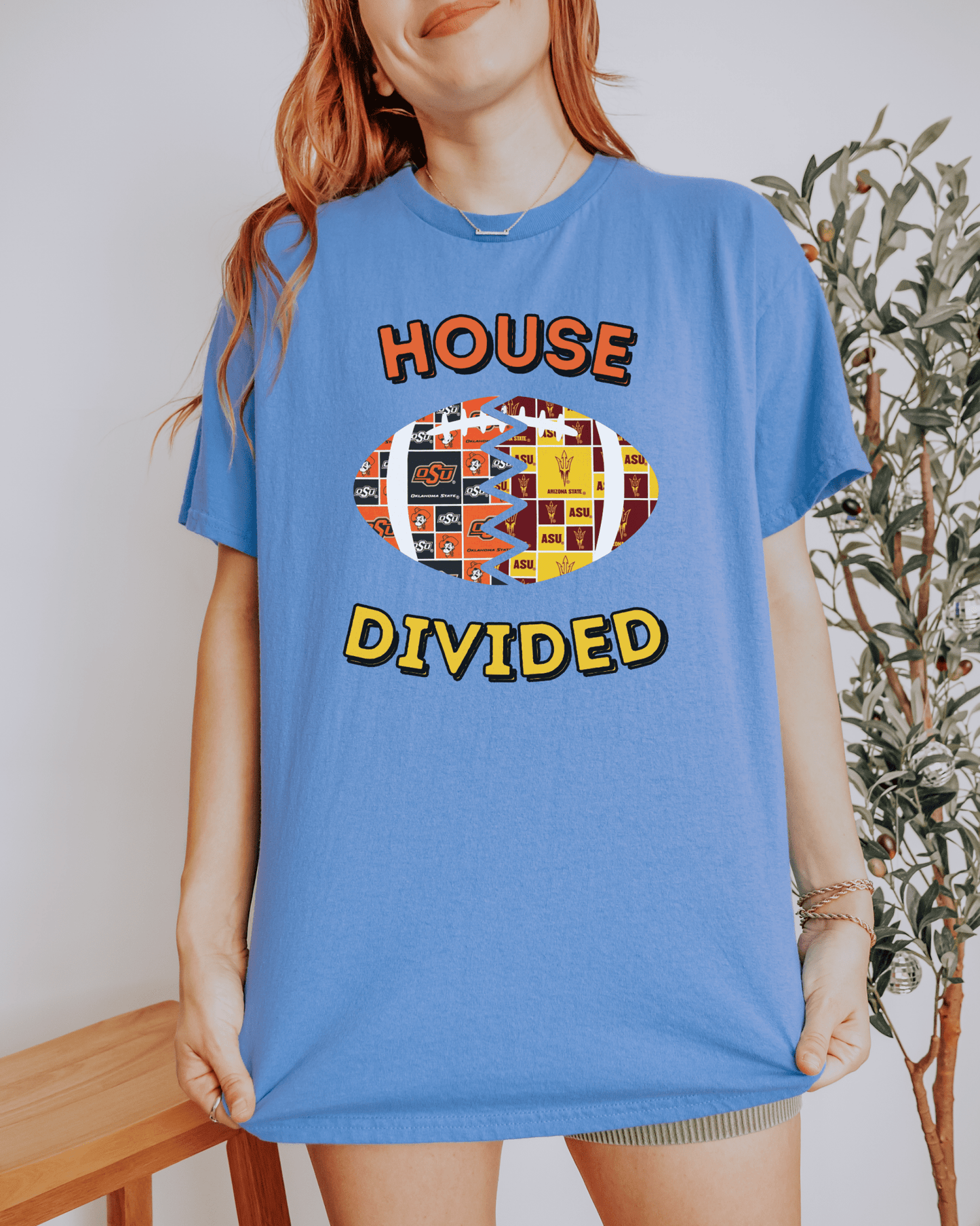 Split Football Prints House Divided T-shirt - Tailgate Vibes