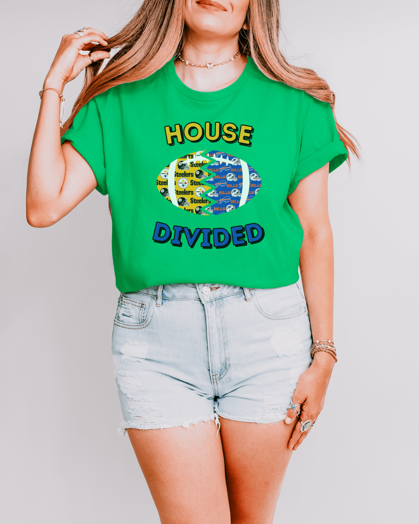 Split Football Prints House Divided T-shirt - Tailgate Vibes