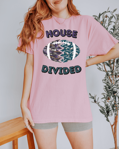 Split Football Prints House Divided T-shirt - Tailgate Vibes