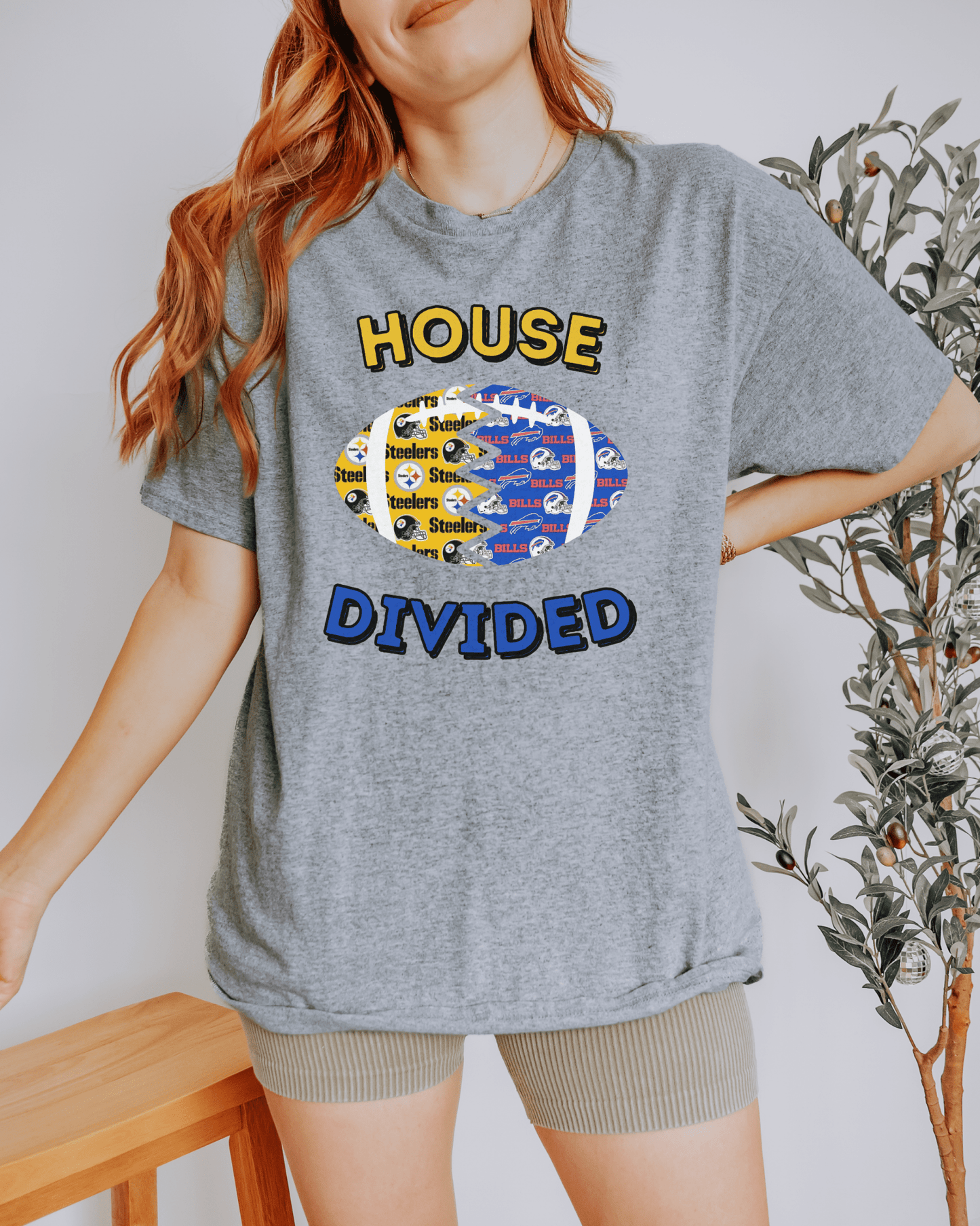 Split Football Prints House Divided T-shirt - Tailgate Vibes