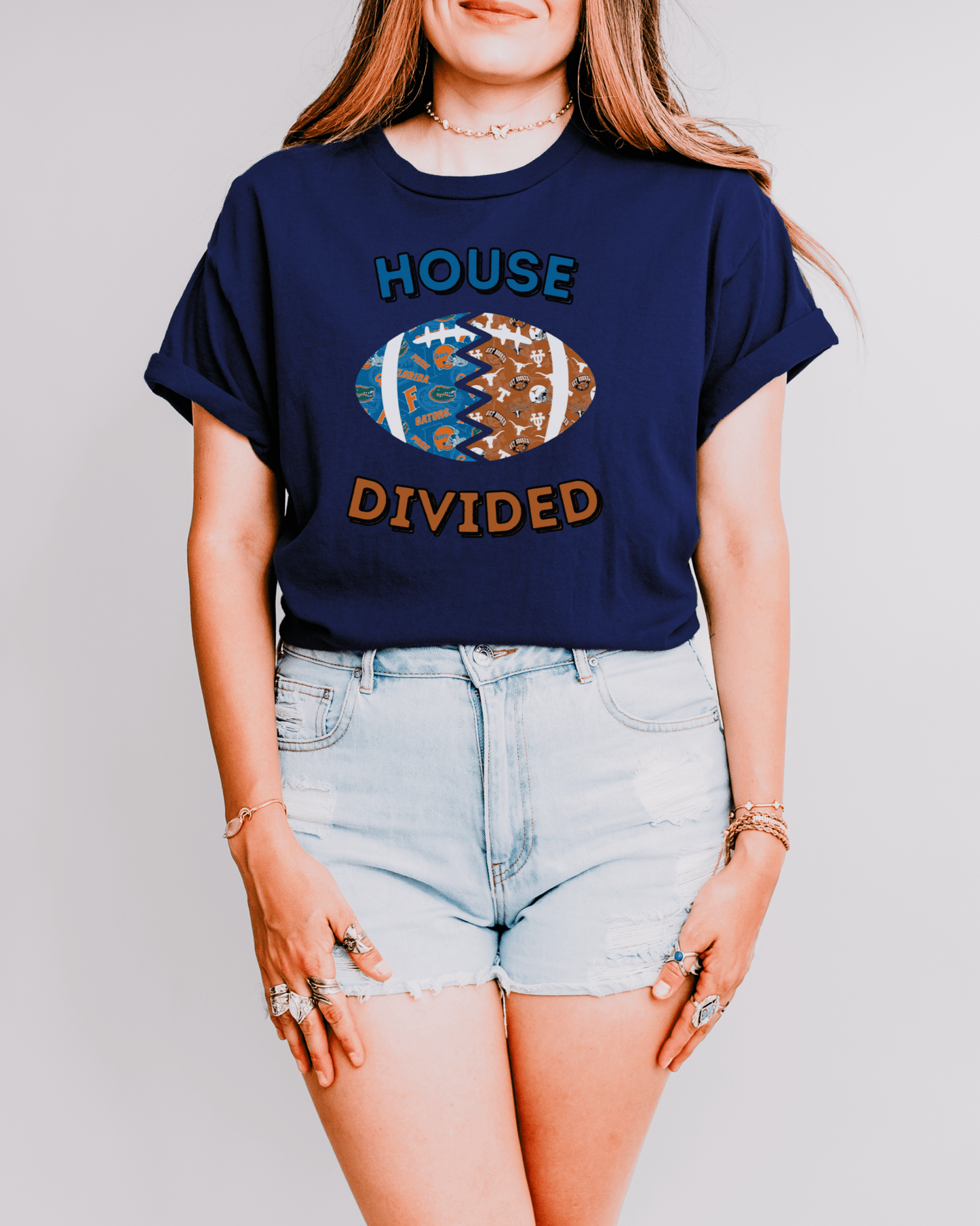 Split Football Prints House Divided T-shirt - Tailgate Vibes