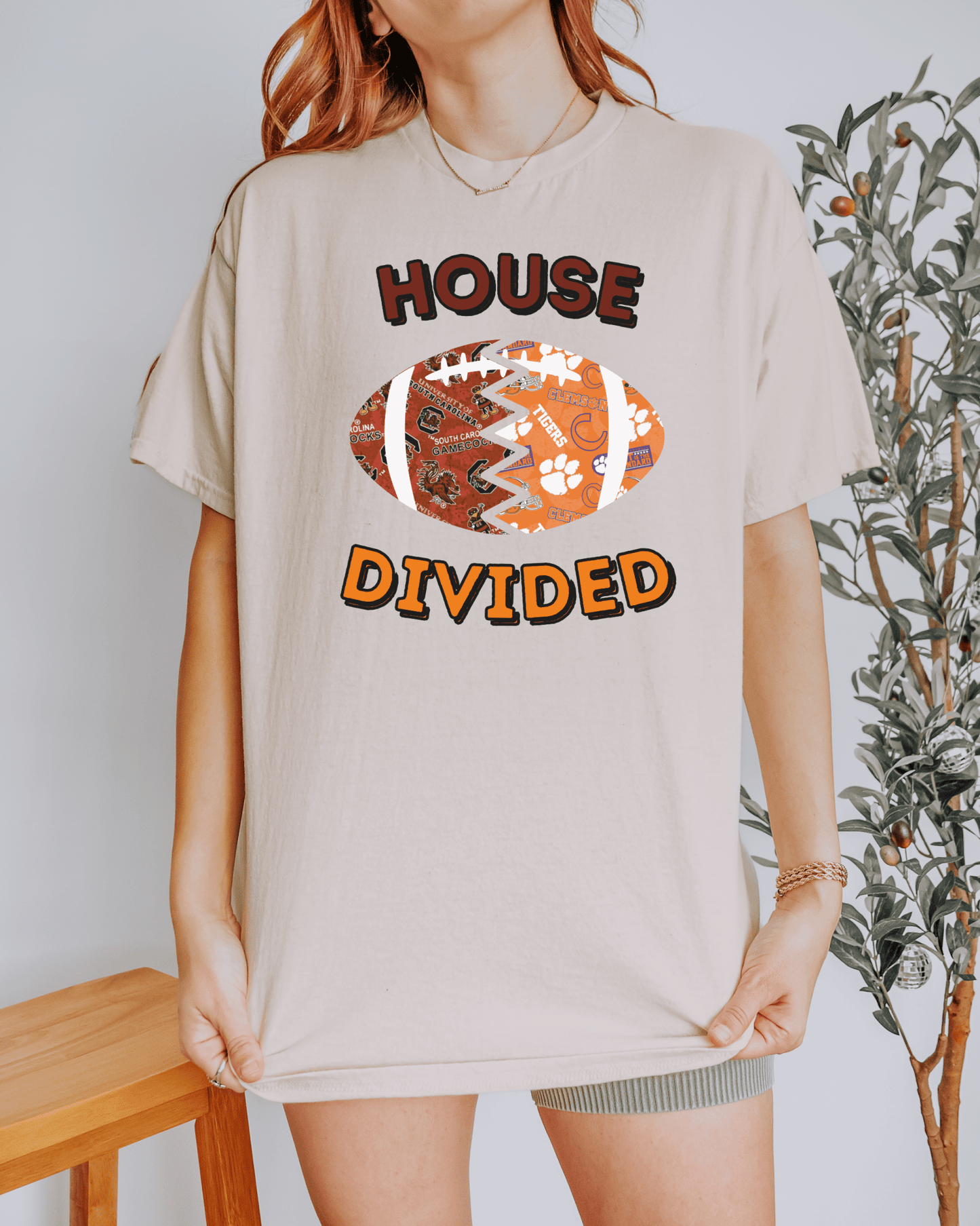 Split Football Prints House Divided T-shirt - Tailgate Vibes