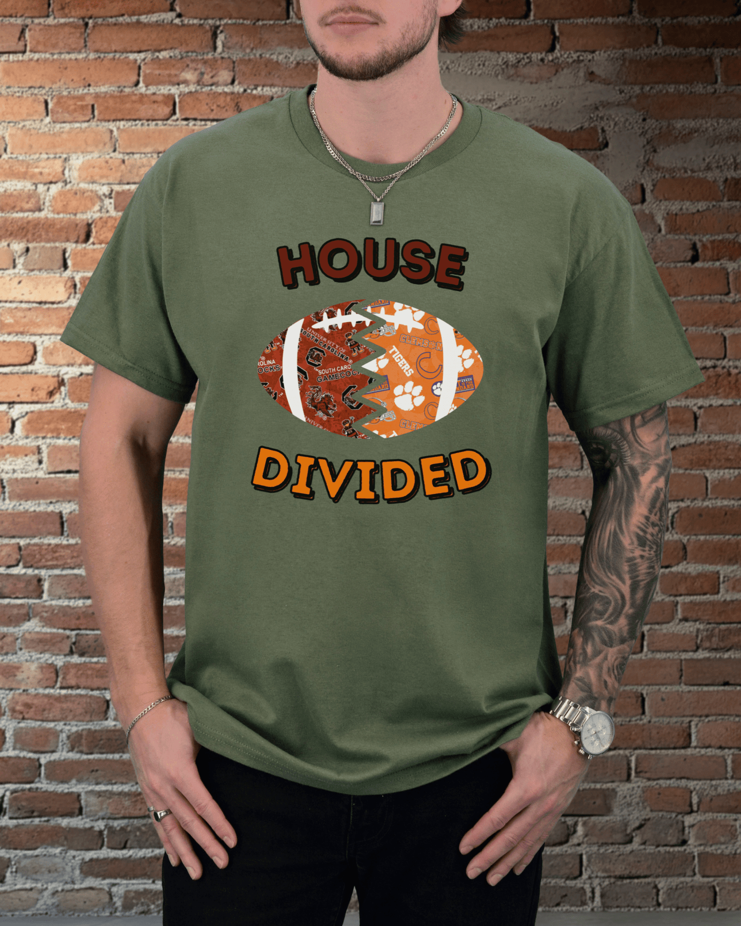 Split Football Prints House Divided T-shirt - Tailgate Vibes
