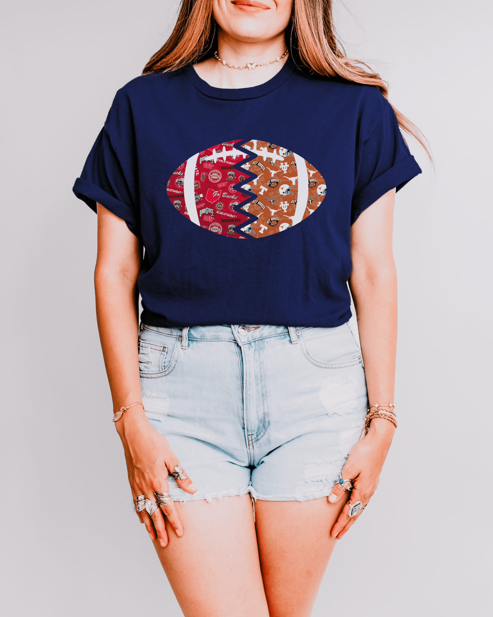 Split Football Prints T-shirt - Tailgate Vibes
