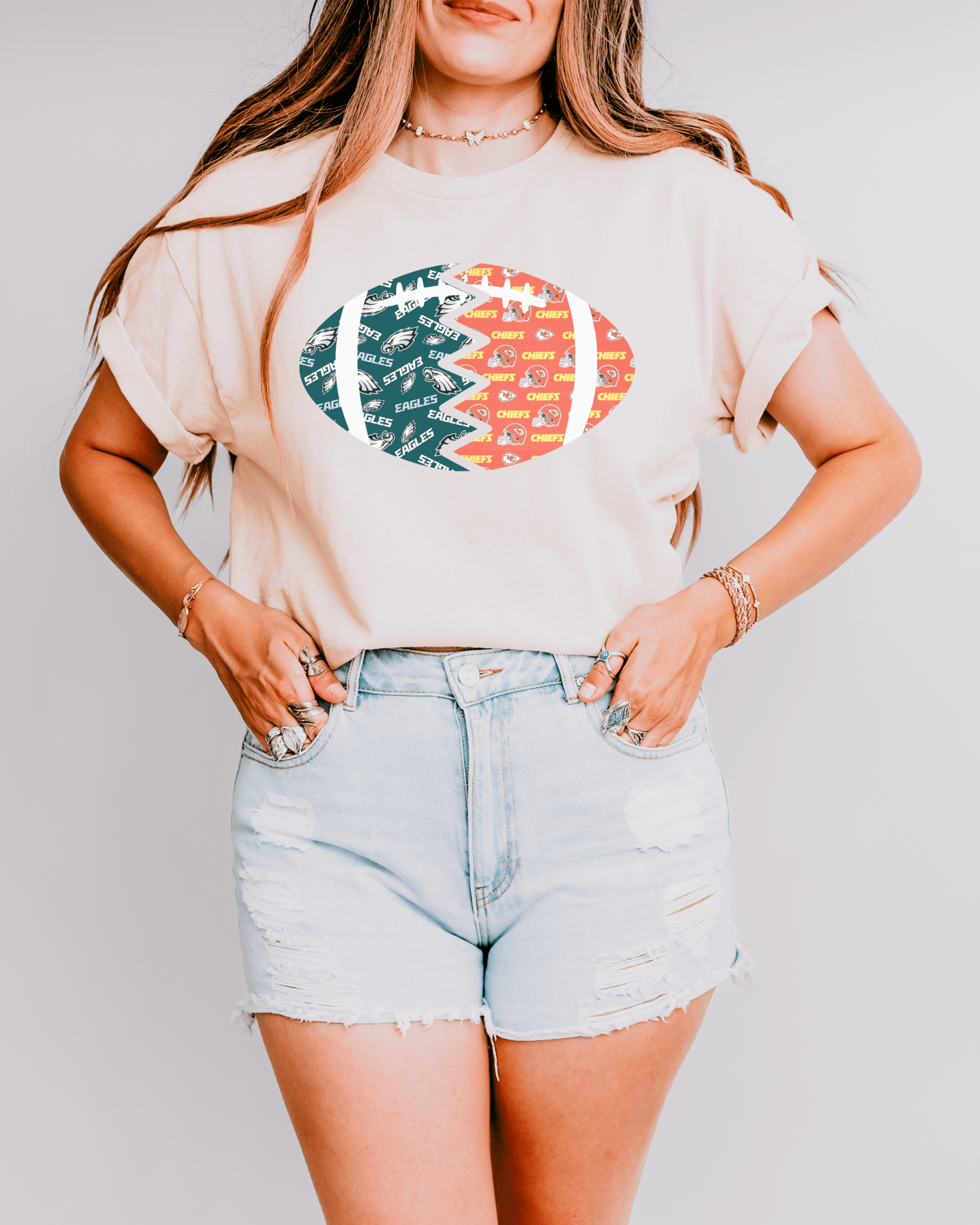 Split Football Prints T-shirt - Tailgate Vibes